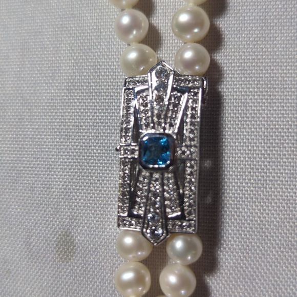 Set of 925 silver and pearl double stranded necklace and bracelet - Picture 4 of 9